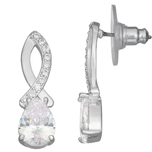 NAPIER Glamorous Silver Clear CZ Stone Twist Drop Earrings**NEW! - Picture 3 of 4